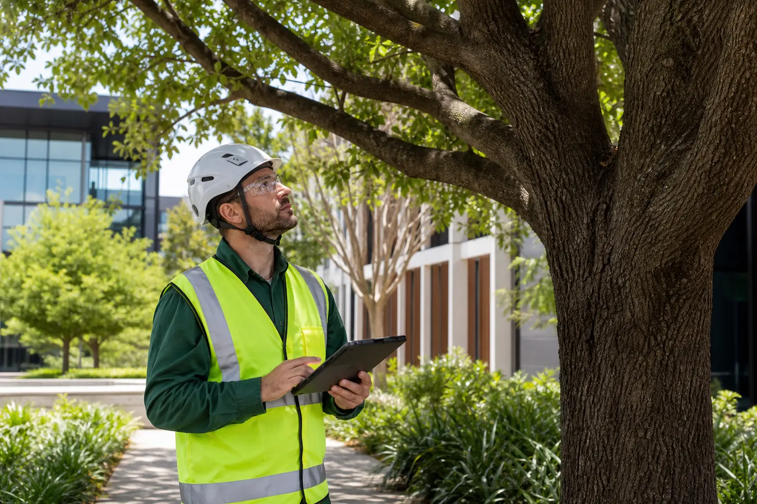 Consulting arborist documenting a tree assessment